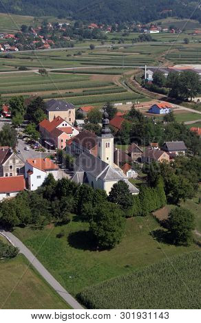 ZACRETJE, CROATIA - JULY 06: Parish Church of the Holy Cross in Zacretje, Croatia on July 06, 2007.