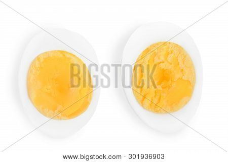 Half Boiled Egg Isolated On White Background. Top View.