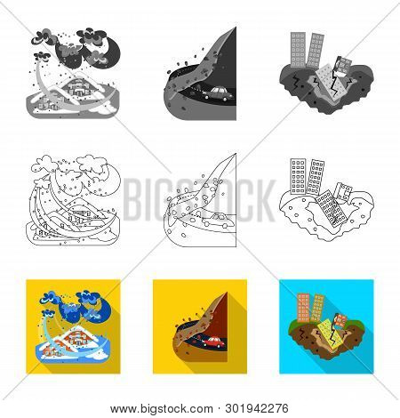 Vector Illustration Of Weather And Distress Icon. Collection Of Weather And Crash Stock Symbol For W