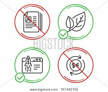 Do Or Stop. Leaf, Start Business And Cv Documents Icons Simple Set. Money Currency Sign. Ecology, La