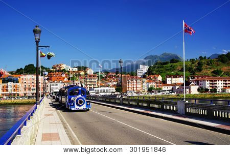 RIBADESELLA, ASTURIAS, SPAIN - MAY 15, 2019: Harbour and resort of Ribadesella, Spain, Europe
