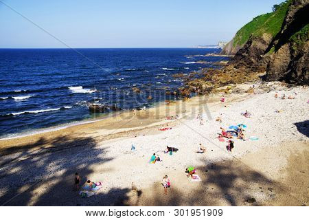 RIBADESELLA, ASTURIAS, SPAIN - MAY 15, 2019: Harbour and resort of Ribadesella, Spain, Europe