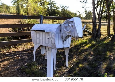 Letterbox In The Form Of A Ram In The Rural Communities Of New England, Near Armidale, Nsw, Australi