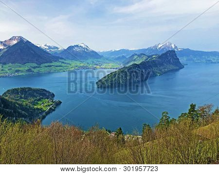 Isolated Mountain Bürgenberg (buergenberg Or Burgenberg) And The Top Of Bürgenstock (buergenstock Or