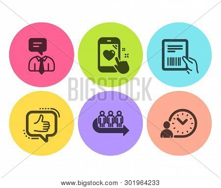 Queue, Support Service And Heart Rating Icons Simple Set. Like, Parcel Invoice And Time Management S