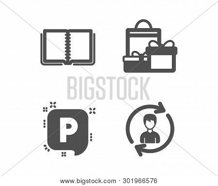 Set Of Shopping, Book And Parking Icons. Human Resources Sign. Holiday Packages, E-learning Course, 