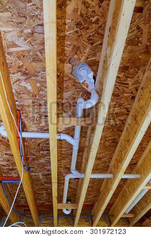 White Pvs Pipeline Under White Ceiling In The New House Construction Industry Pipeline For Drainage 