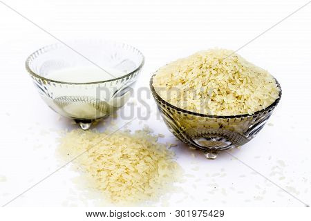 Ingredients To Make Popular Dessert Dish Kiribath Made With Rice And Milk.the Main Ingredients Of Th