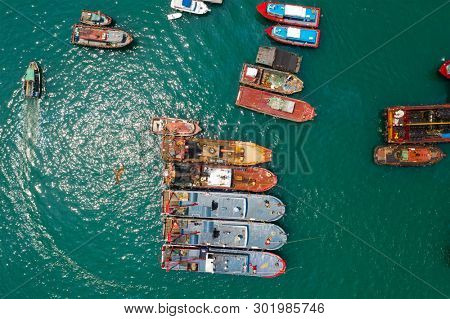 Aberdeen, Hong Kong 12 May 2019: Top view of Hong Kong typhoon shelter in Aberdeen