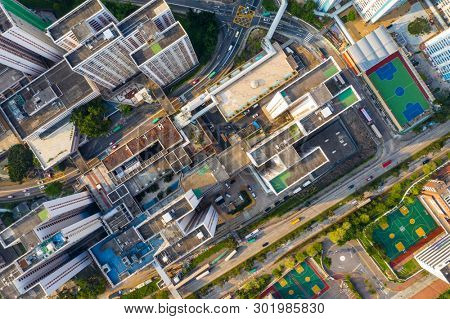 Choi Hung, Hong Kong 25 April 2019: Drone fly over Hong Kong city