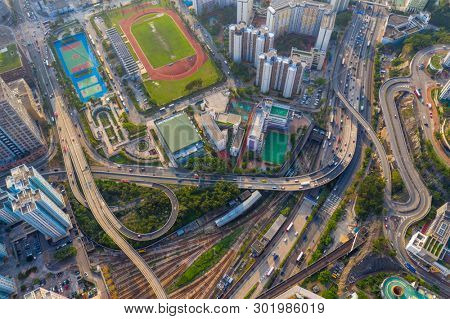 Choi Hung, Hong Kong 25 April 2019: Drone fly over Hong KOng city