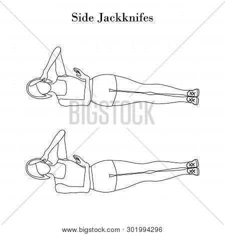Side Jackknifes Exercise Outline On The White Background. Vector Illustration