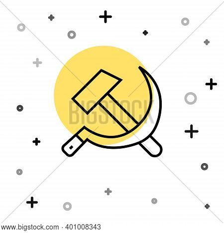 Black Line Hammer And Sickle Ussr Icon Isolated On White Background. Symbol Soviet Union. Random Dyn