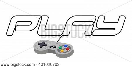 Fun Intertainment Graphic Device. Pc Joystick With Text Play Game For T Shirt Print Or Poster. Vecto
