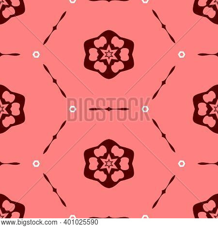 Red Background With Fancy Elements. Modern Stylish Texture. Abstract Seamless Pattern. Design Tiling