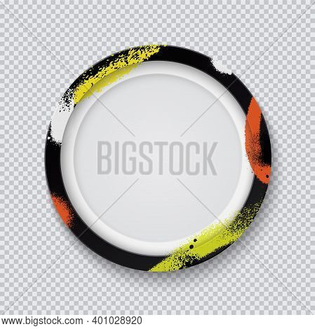 Realistic Black Circle Photo Frame Painted With Graffiti Paint On A Transparent Background. Vector I