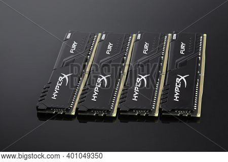 Moscow, Russia - 25 December 2020: Random Access Memory Ram Hyperx Fury