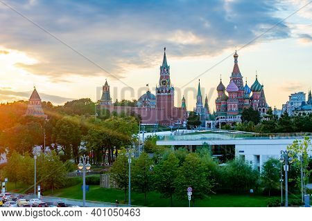 Cathedral Of Vasily The Blessed (saint Basil's Cathedral) And Towers Of Moscow Kremlin On Red Square
