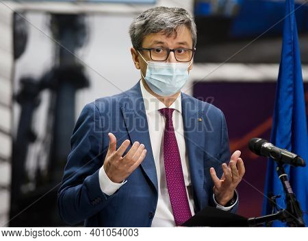 Bucharest, Romania - November 25, 2020: Virgil Popescu, Minister Of Economy, Speak About Imported Ma