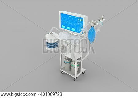 Icu Artificial Lung Ventilator With Fictive Design Isolated On Grey Background - Heal Covid-19 Conce