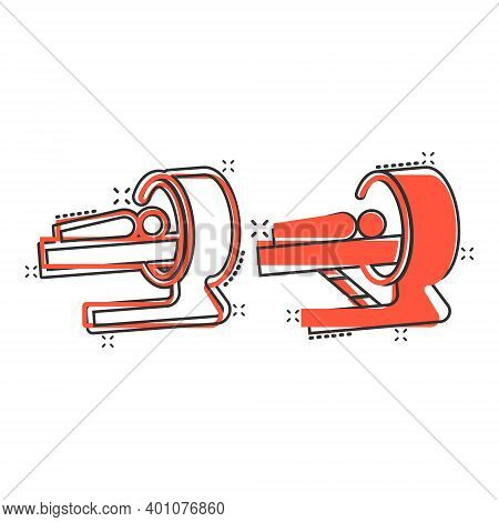 Radiology Icon In Comic Style. Tomography Cartoon Vector Illustration On White Isolated Background. 