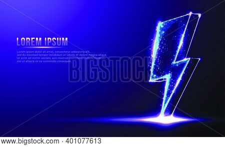 Lightning Lightstorm, Low Poly Wireframe  Vector Illustration