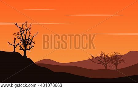 Amazing Twilight Scenery In Flat Land At Sunset. City Vector