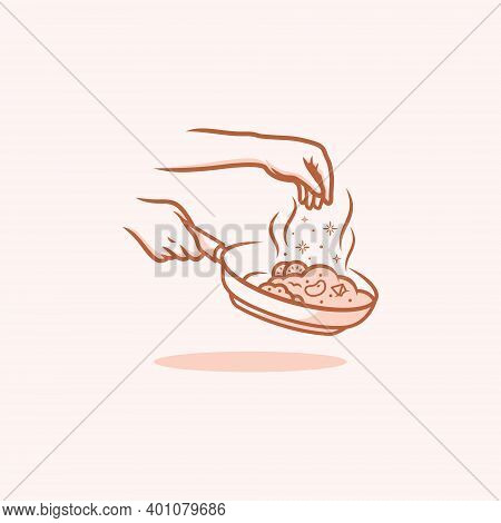 Elegant, Modern Vintage Logo With The Shape Of Someone Cooking.