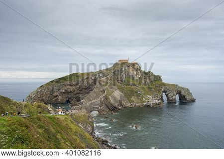 Bermeo, Spain - August 18, 2017: Views Of Gaztelugatxe, A Famous Islet On The Coast In The Municipal
