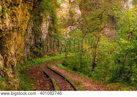 Old Narrow Gauge Railway. A Canyon Guamka, Path From Mezmay To Guamka. Russia, Krasnodar Region.
