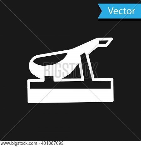 White Spanish Jamon On The Wooden Jamonera Icon Isolated On Black Background. Vector
