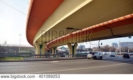 Warsaw, Poland. 27 December 2020.sound Absorbing Screens At A Crossroad And Overpass. Metal Frames F