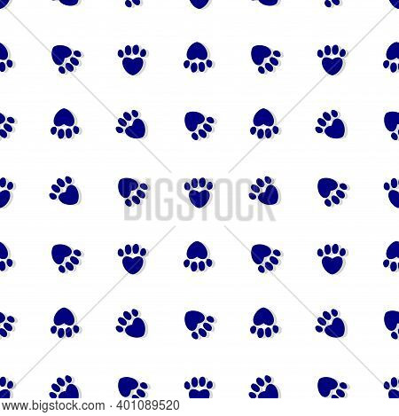 Seamless Navy Blue Pattern With Heart Shaped Footprints With Drop Shadow On White Background. Seamle