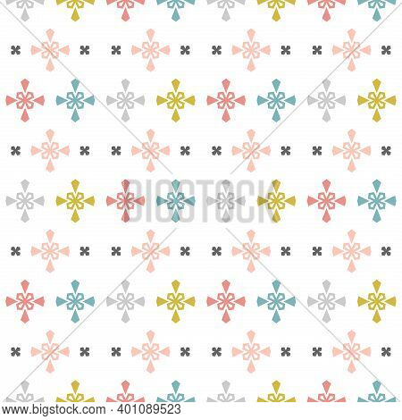 Seamless Pastel Colored Pattern Made Of Geometric Decor. Tileable Pastel Colored Wallpaper. Usable A