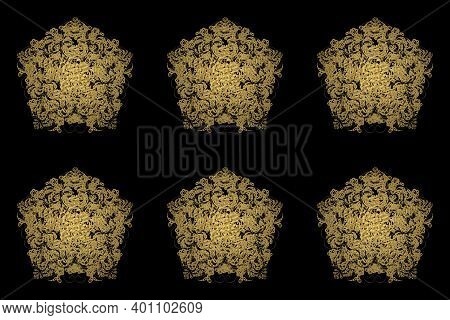 Seamless Raster Pano On Black Background With Golden Elements
