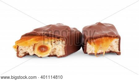 Broken Chocolate Bar On A White Background
