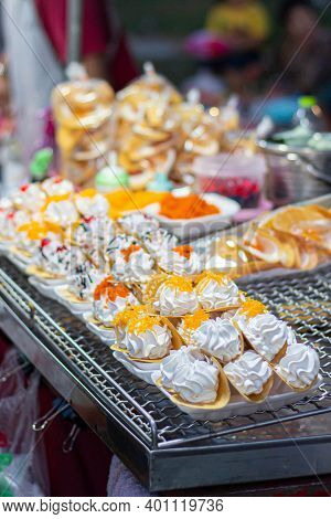 Close Up Thai Crispy Pancake (khanom Buang)