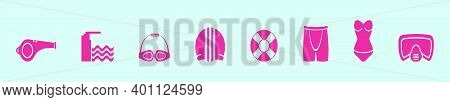 Set Of Swimming Pool Cartoon Icon Design Template With Various Models. Modern Vector Illustration Is
