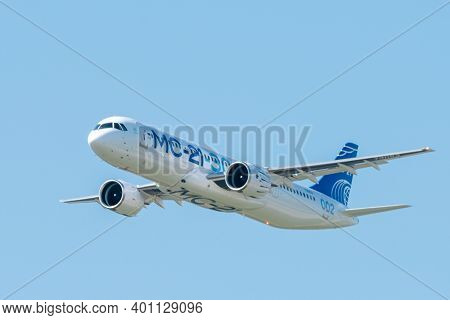 August 30, 2019. Zhukovsky, Russia. Promising Russian Medium-range Narrow-body Passenger Aircraft Ir