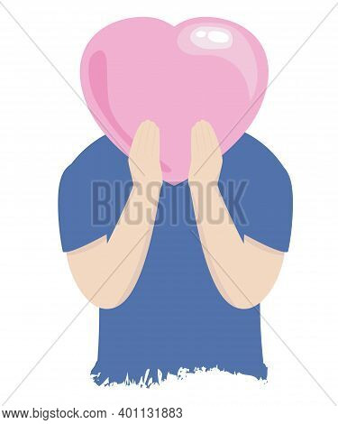 Couple Of People On Valentine S Day Or Weddings, Couple In Love. Date. Pink And Blue Prevails. Simpl