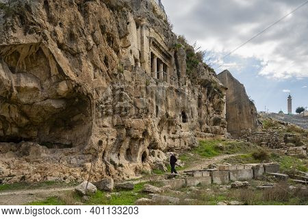 Jerusalem, Israel - December 17th, 2020: Ancient Tombs And Burial Caves Around The Tomb Of The Sons 