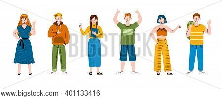 Positive People Gesturing Ok Signs. A Characters Expression Happy Emotions, Approval And Agreement U