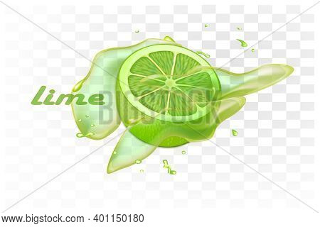 Realistic Lime With Juice Drops. 3d. Lemon And Juice. Green Color. Fruit.copy Space. Vector Stock Il