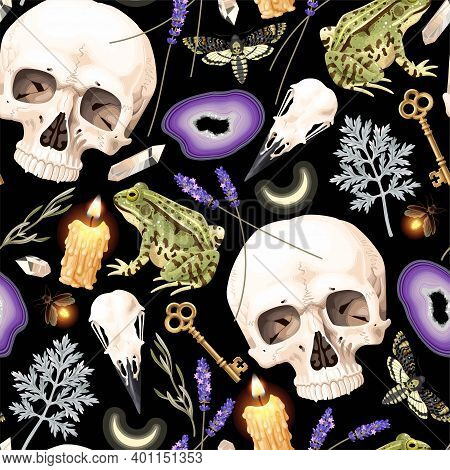 Seamless Magic Pattern With Supply For Witchcraft