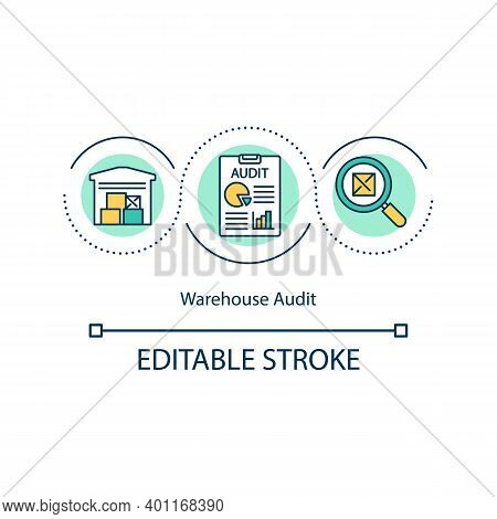 Warehouse Audit Concept Icon. Storage Space Assessment And Optimization. Storehouse Management Idea 