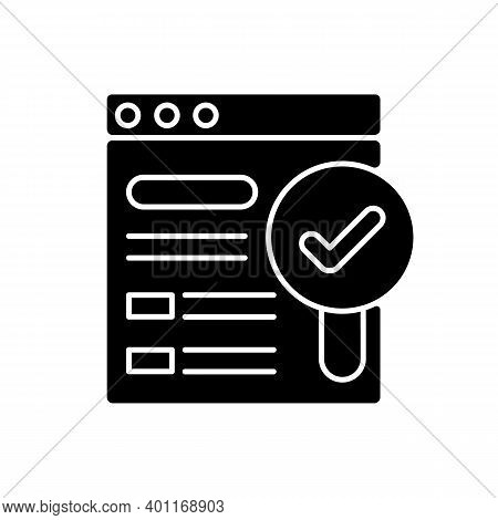Findable Black Glyph Icon. Search Engine Site Optimization. Seo Analysis. Website Management. User E