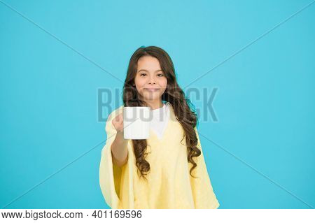 Milk For Breakfast. Happy Girl With Hot Dring In Cup. Good Morning. Small Kid Turquoise Wall. Little
