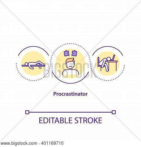 Procrastinator Concept Icon. Action Of Delaying Or Postponing Different Tasks. Doing Work On Last Da