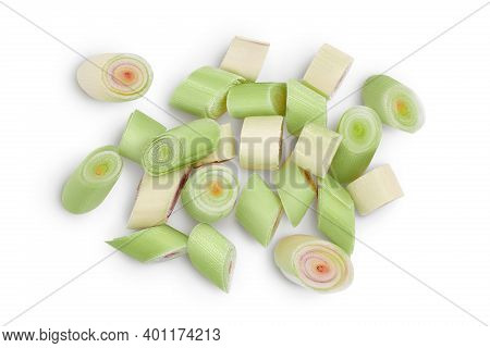 Fresh Lemongrass Slices Isolated On White Background With Clipping Path. Top View. Flat Lay