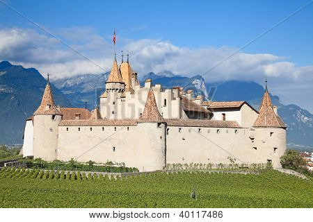 Slavný zámek Chateau hnízdo v kantonu Vaud, Švýcarsko